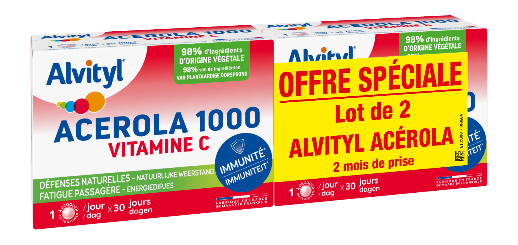 image Alvityl Acérola 1000 vitamine C Lot de 2 boîtes de 30 comprimés à sucer 